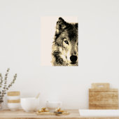 Sepia  Retro Gray Wolf Eye Artwork Poster (Keuken)