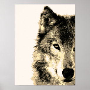 Sepia  Retro Gray Wolf Eye Artwork Poster