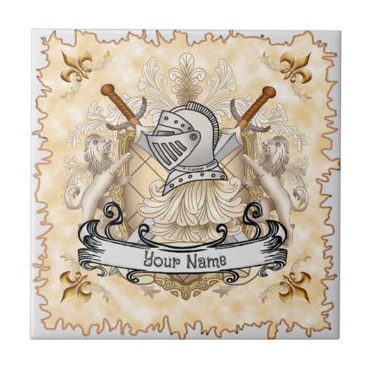 Sepia ridder Schild achternaam Tegeltje (Voorkant)