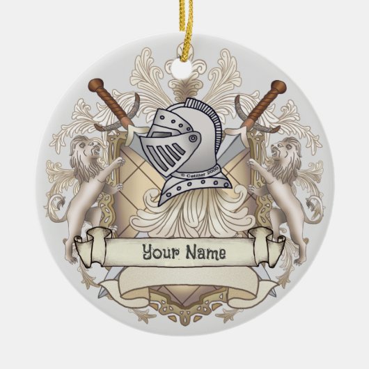 Sepia ridder Shield achternaam Keramisch Ornament (Voorkant)