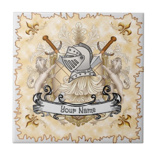 Sepia ridder Shield achternaam Tegeltje (Voorkant)