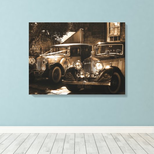 Sepia Rolls Royce Canvas Afdruk (Insitu (Houten vloer))