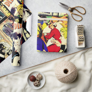 Sepia Romance Comic Book Hoesje Jumble Collage Cadeaupapier