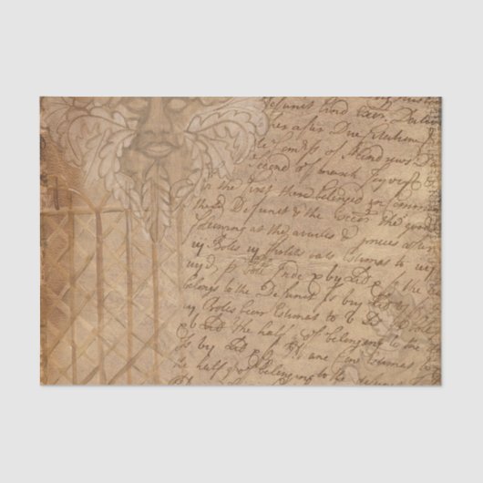 Sepia rooster bladeren en script tissuepapier (Voorkant)