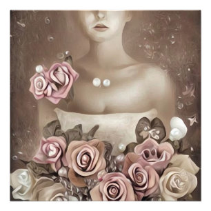 Sepia & Roze Roze Bride Foto Afdruk