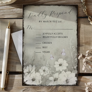 Sepia Rustieke Vlinder Wilde Bloem Bruiloft RSVP Kaartje