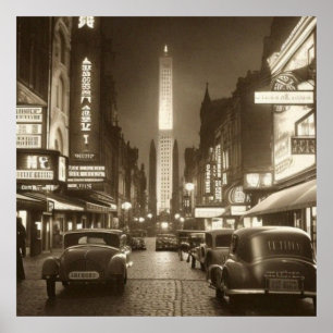Sepia Scene 1930s auto Fantasy 2 Poster