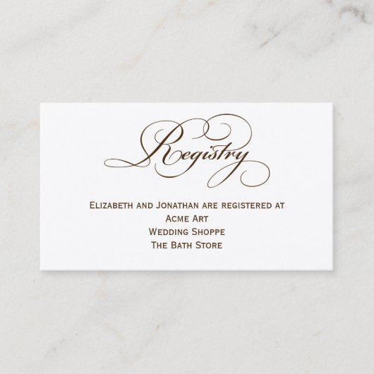 Sepia Script Wedding Registry Information Kaart (Voorkant)