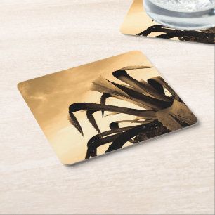 Sepia Spaans Aloë Plant Foto Vierkante Kartonnen Onderzetter