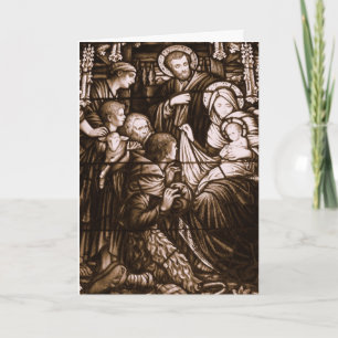 Sepia Stain Glass kerstKaart Feestdagen Kaart