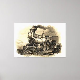 Sepia Steam Train Engine 60 x 40 inch GROOT Canvas Afdruk