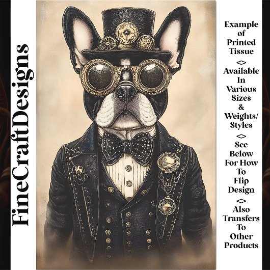 Sepia Steampunk Frenchie Dog AS5 Decoupage Tissuepapier