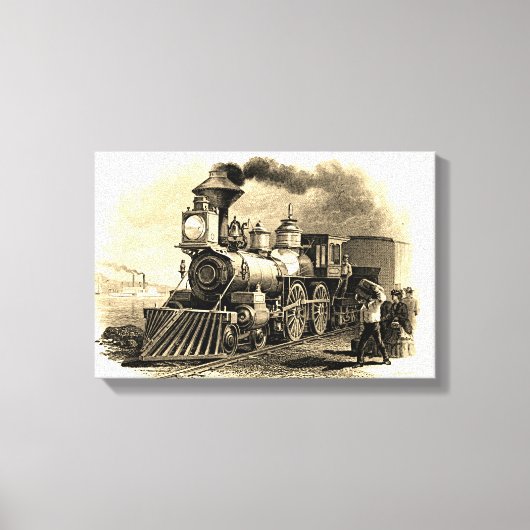 Sepia  stoomtreinmotor 16 "x 11" canvas afdruk (Voorkant)
