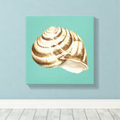 Sepia Striped Shell op Blauwgroen Canvas Afdruk (Insitu (Houten vloer))