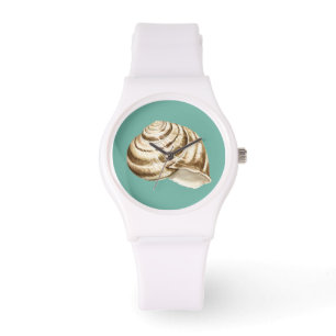 Sepia Striped Shell op Blauwgroen Horloge