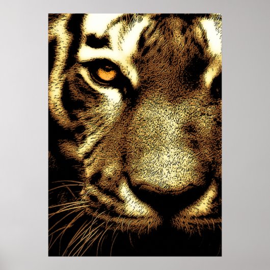 Sepia Sumatran Borneo Tijger Oog Kunstwerk Poster (Voorkant)