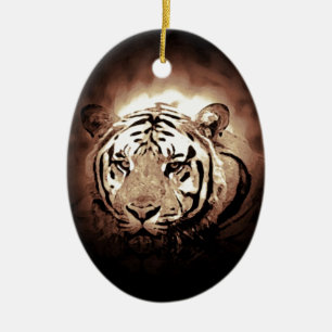 Sepia Tiger Keramisch Ornament