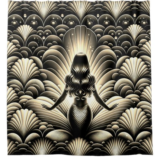 Sepia-Tinted Zeemeermin Elegantie - Fantasy Douchegordijn (Voorkant)