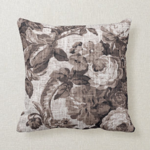 Sepia Tinten Bruine Botanische Bloemen Toile No.5 Kussen
