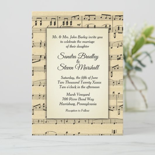 Sepia Tone Antiek Sheet Music Theme Weddenschap Kaart (Staand voorkant)