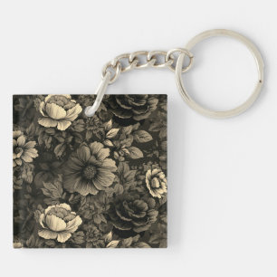 Sepia Tone Bloemenprint Sleutelhanger