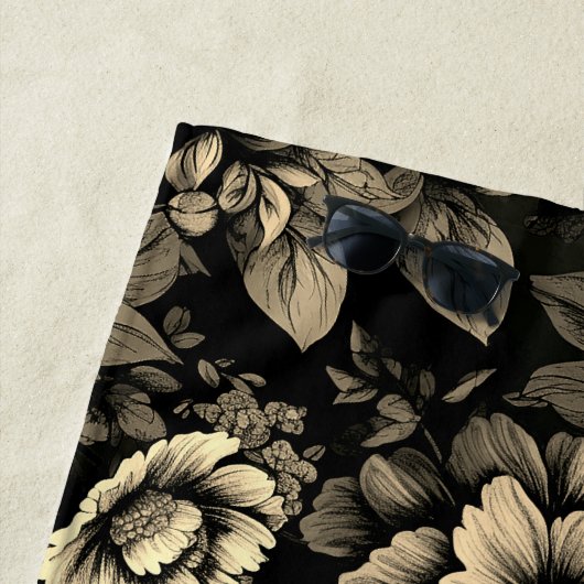 Sepia Tone bloemenprint Strandlaken (In situ)