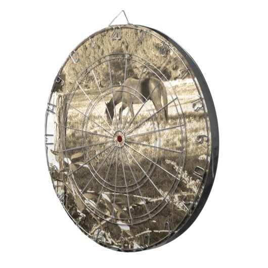 Sepia tone Bruin paard en hek Dartbord (Voorkant Rechts)