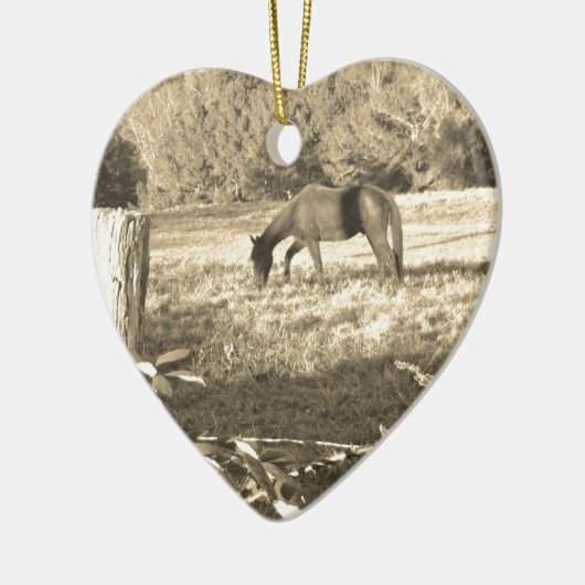 Sepia tone Bruin paard en hek Keramisch Ornament (Links)