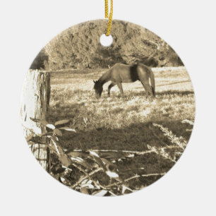 Sepia tone Bruin paard en hek Keramisch Ornament