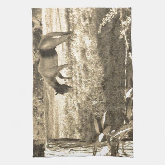 Sepia tone Bruin paard en hek Theedoek (Verticaal)