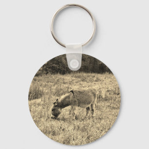 Sepia Tone Donkey in een veld. Sleutelhanger