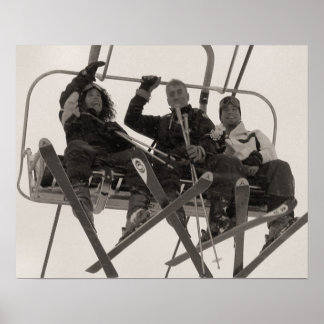 Sepia tone skischoen, golf van het skilift poster