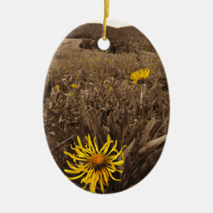Sepia tone Yellow wildbloemen Keramisch Ornament