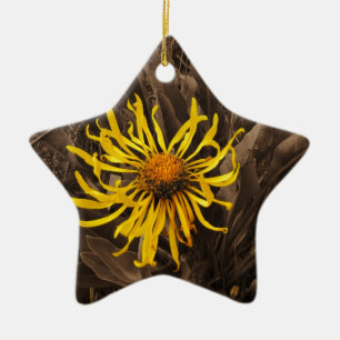 Sepia tone Yellow wildbloemen Keramisch Ornament