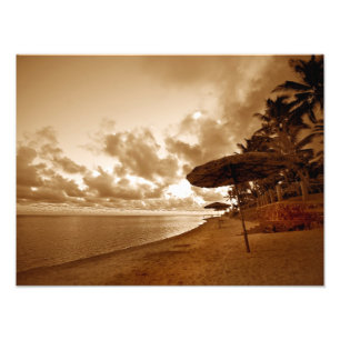 Sepia Toned Beach Scene Foto Afdruk