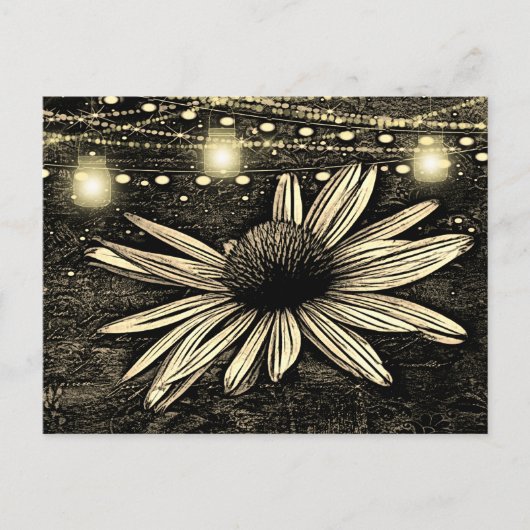 Sepia Toned Coneflower onder Golden Jar Lights Briefkaart (Voorkant)