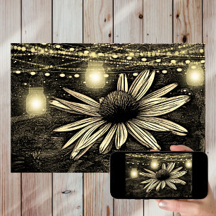 Sepia Toned Coneflower onder Golden Jar Lights Poster