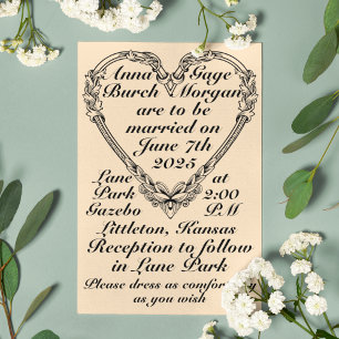 Sepia-Toned Victoriaans Hart Bruiloft Kaart