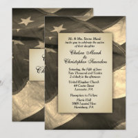 Sepia USA Flag Wedding Invitation