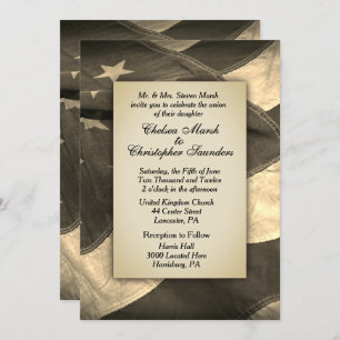 Sepia USA Flag Wedding Invitation Kaart