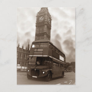 Sepia Vintage Londen Bus & Big Ben Briefkaart