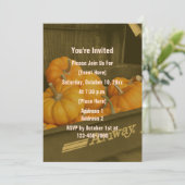 Sepia Wagon Oranje Pompoenen Herfstfeestje Kaart (Staand voorkant)