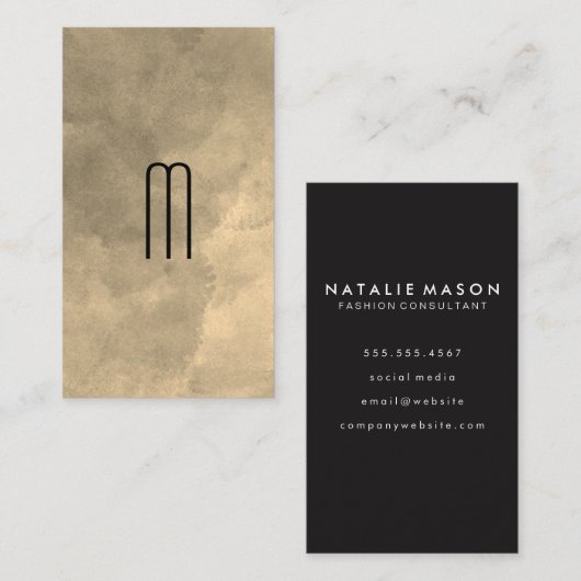 Sepia Waterverf Monogram Visitekaartje (Voorkant / Achterkant)