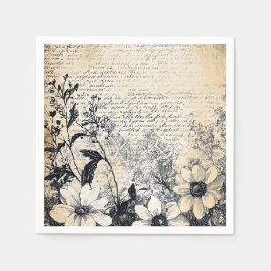Sepia-wildbloem manuscript botanische kunst servet