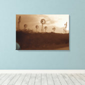 Sepia Windmill Boerderij van 1940 met gekerfde aut Canvas Afdruk (Insitu (Houten vloer))