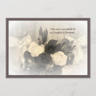 Sepia Winglasses and Flowers Couple's Invitation Kaart