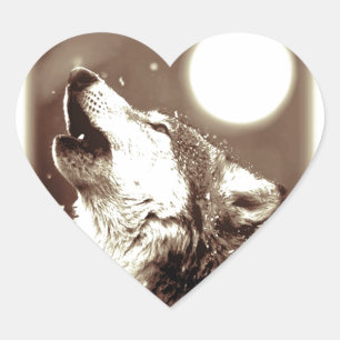 Sepia Wolf en Moon Hart Sticker