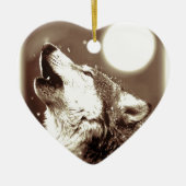 Sepia Wolf en Moon Keramisch Ornament (Voorkant)