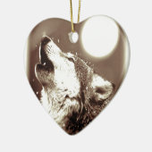 Sepia Wolf en Moon Keramisch Ornament (Links)