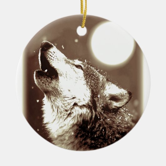 Sepia Wolf en Moon Keramisch Ornament (Voorkant)